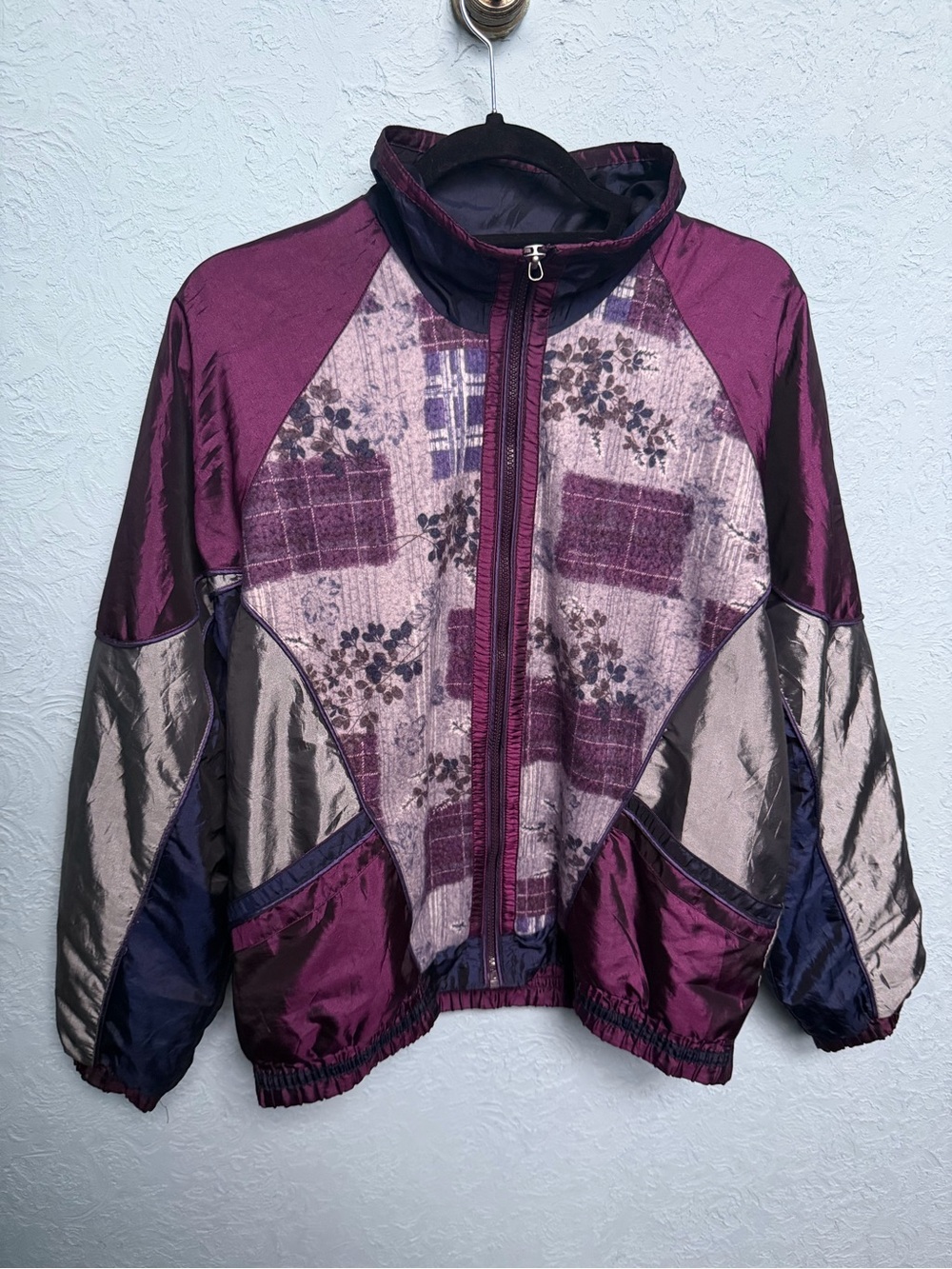 Vintage style Plum Patchwork Bomber Jacket - Lightweight Retro Style